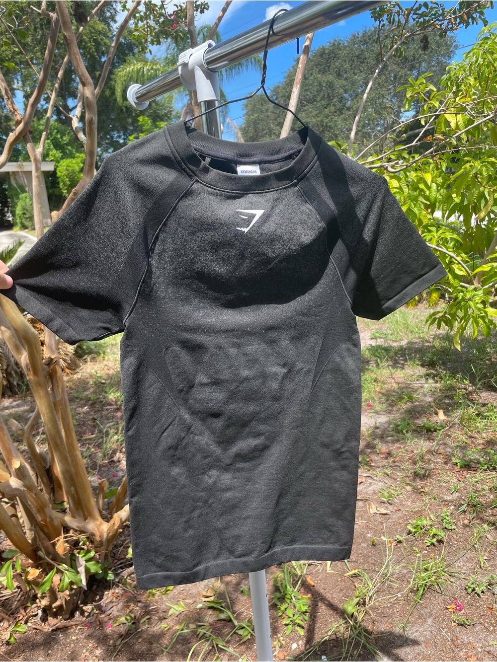 Gymshark Shadow Seamless Black Short Sleeve Athletic Tee with White Logo
